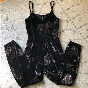 Topshop Floral Glitter Velvet Jumpsuit - Black